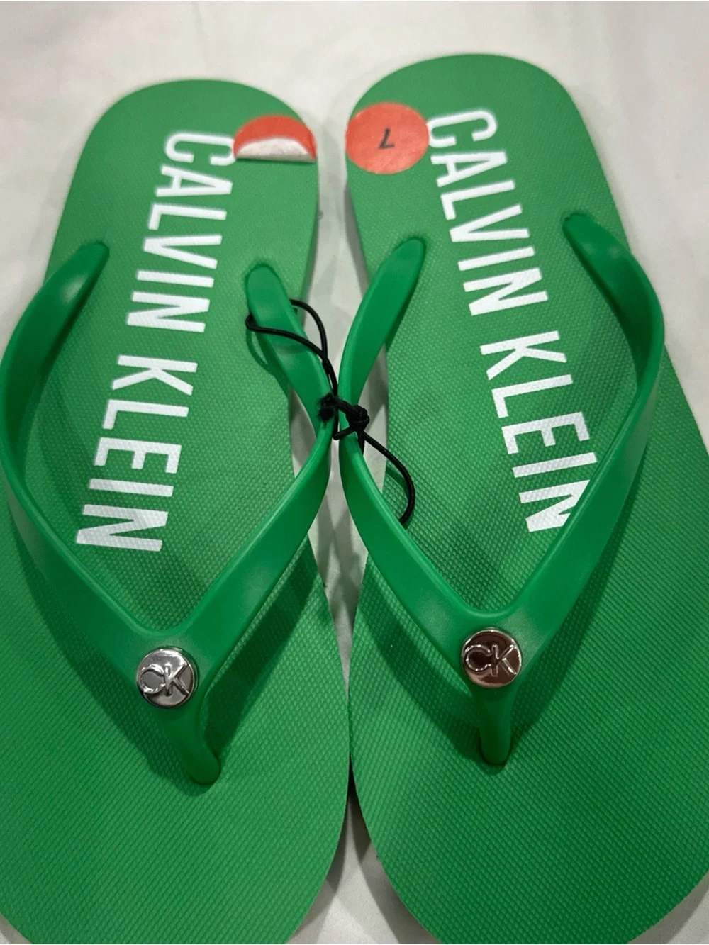 Calvin Klein Green Logo Thong Sandals